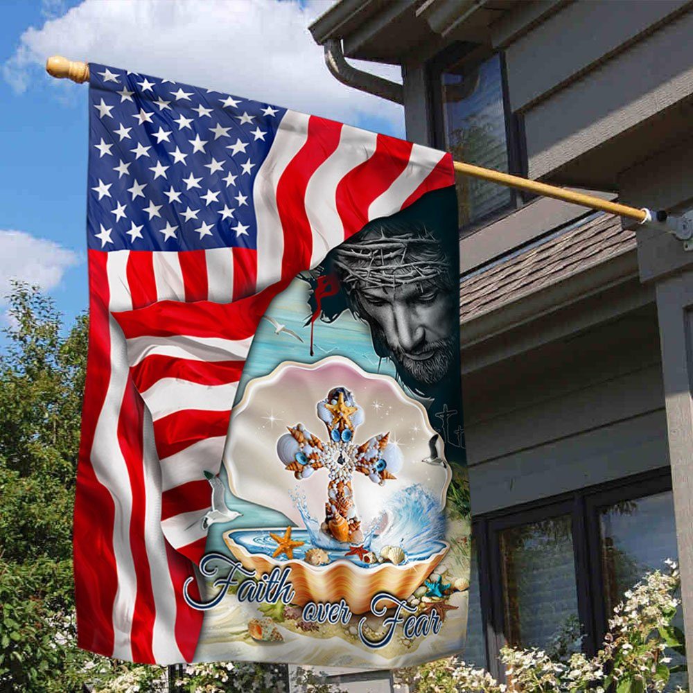 Jesus Christ Cross In Pearl Flag Faith Over Fear MLH2118F - Image 2
