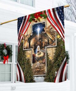 Jesus Christ Is Born. Nativity Of Jesus. Christmas American Flag THH3568F