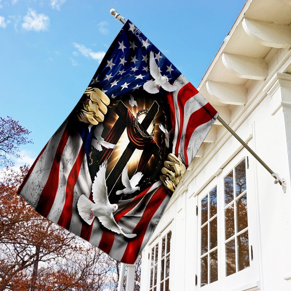 Jesus Christ With Cross Flagwix™ American Flag With Dove Flag - Image 2