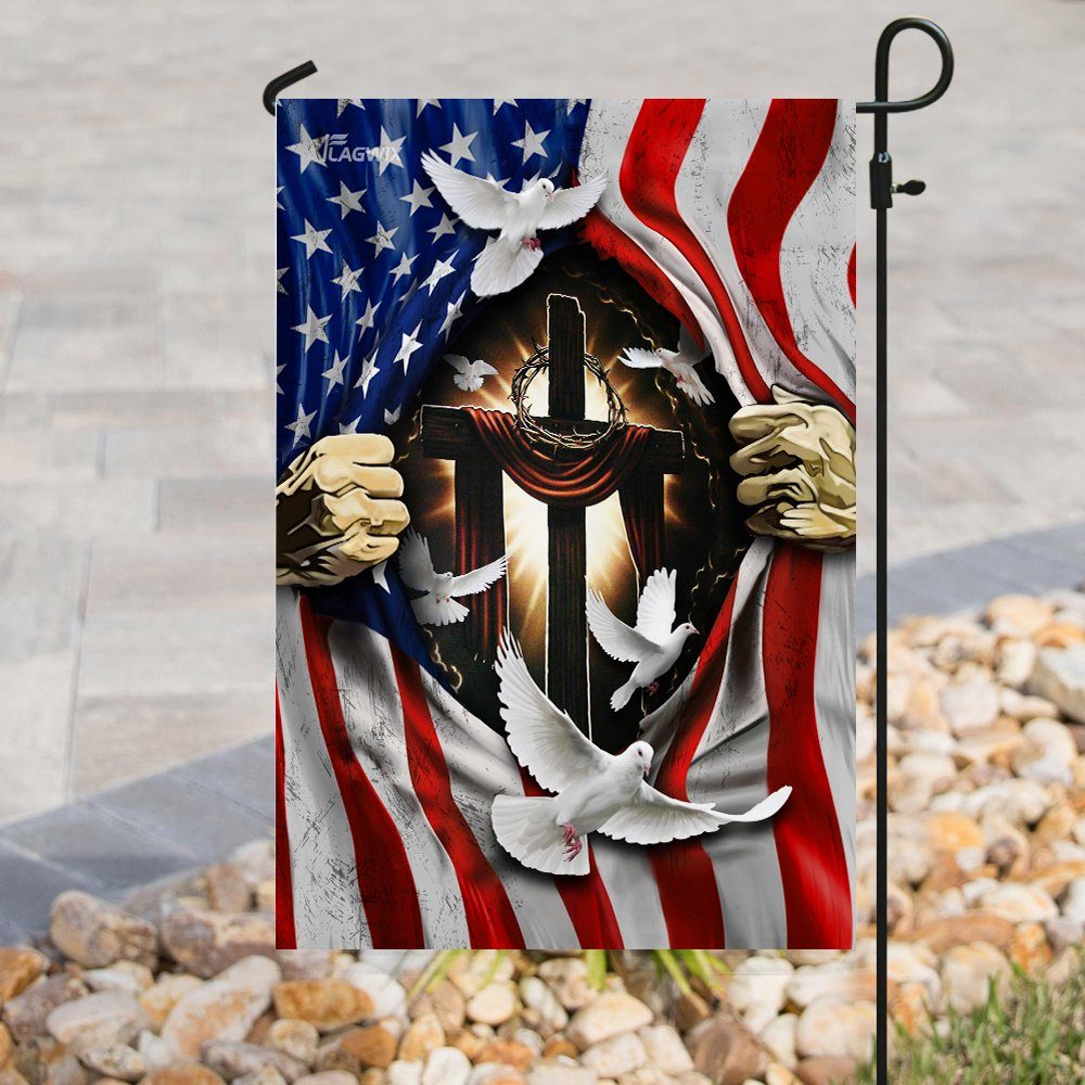 Jesus Christ With Cross Flagwix™ American Flag With Dove Flag - Image 8