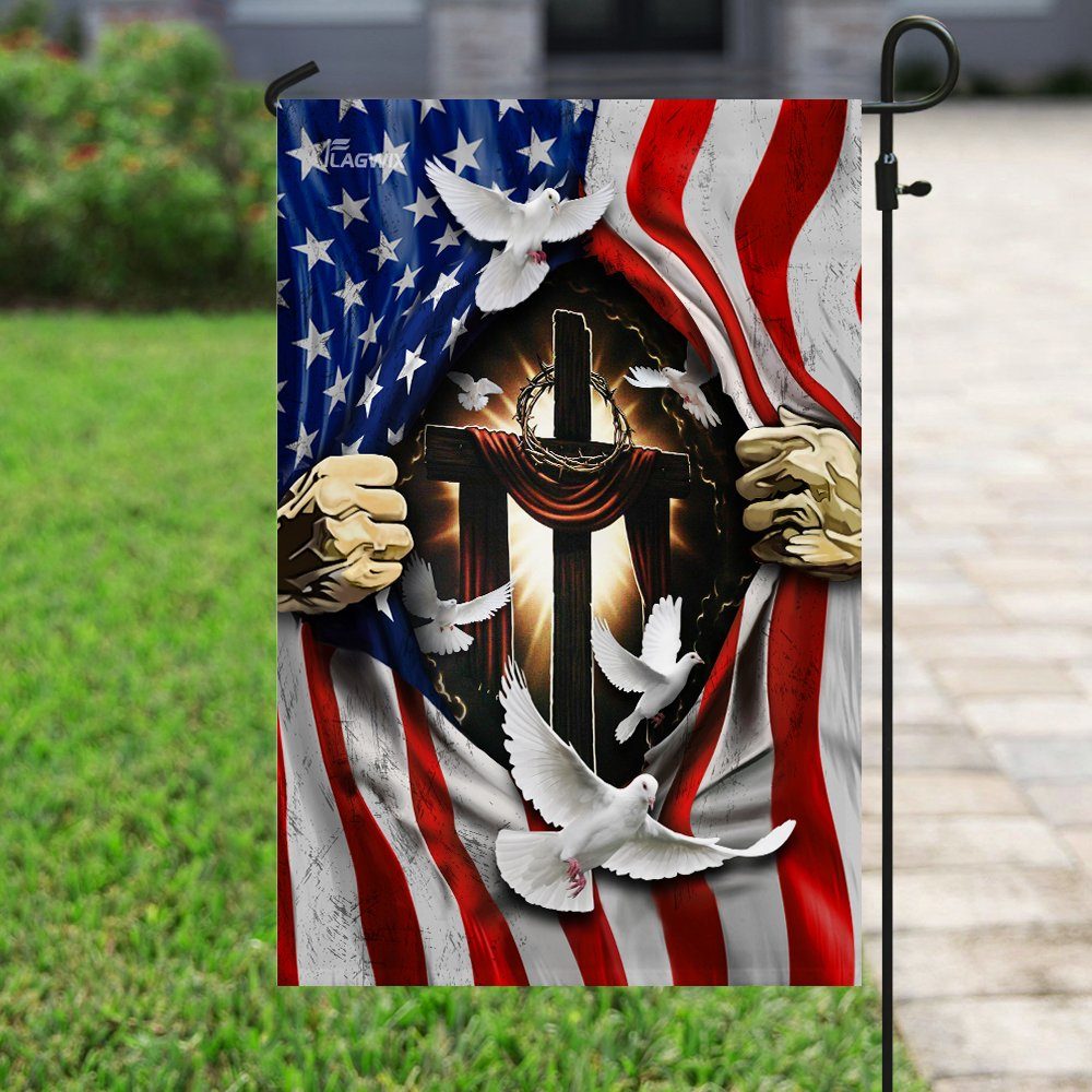 Jesus Christ With Cross Flagwix™ American Flag With Dove Flag - Image 6