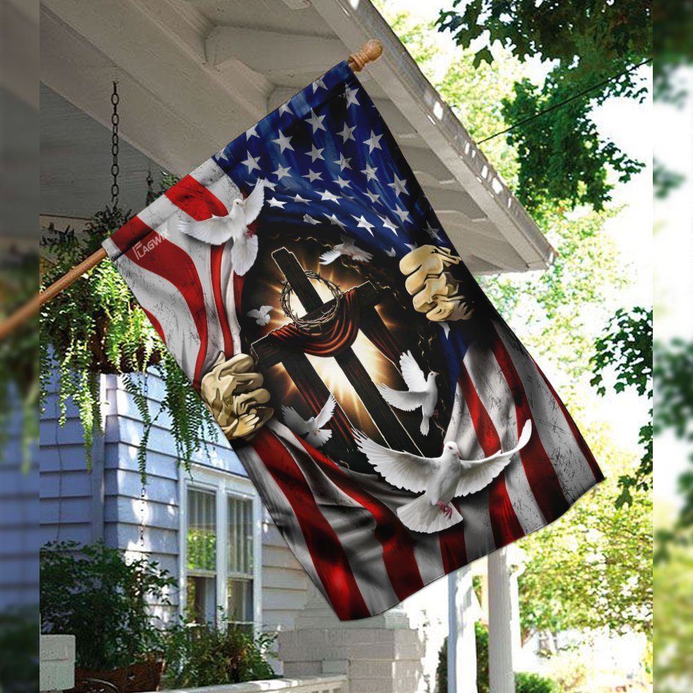 Jesus Christ With Cross Flagwix™ American Flag With Dove Flag - Image 3