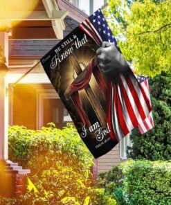 Jesus Christian Cross. Be Still And Know That I Am God American Flag THB2953F