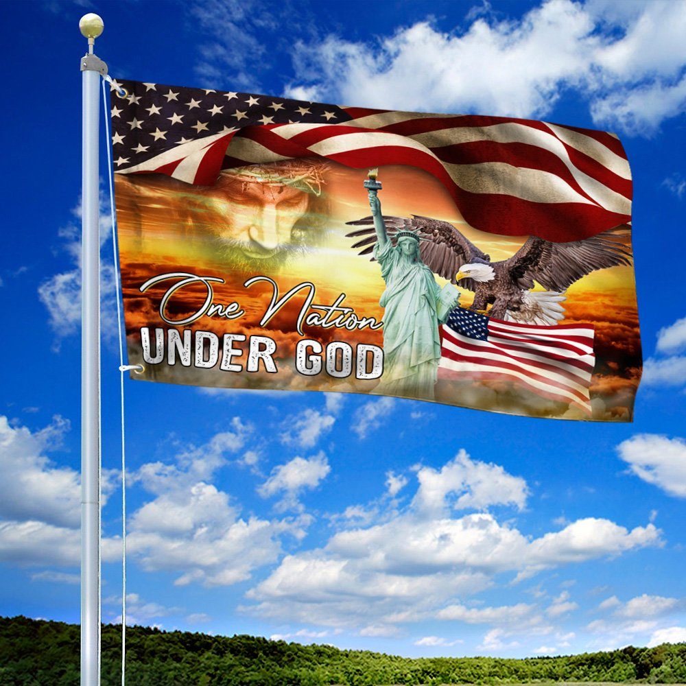 Jesus Christian Cross One Nation Under God Grommet Flag THN3698GF