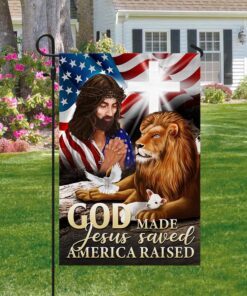 jesus christian lion and lamb god made jesus saved america raised flag mln1421f 1688