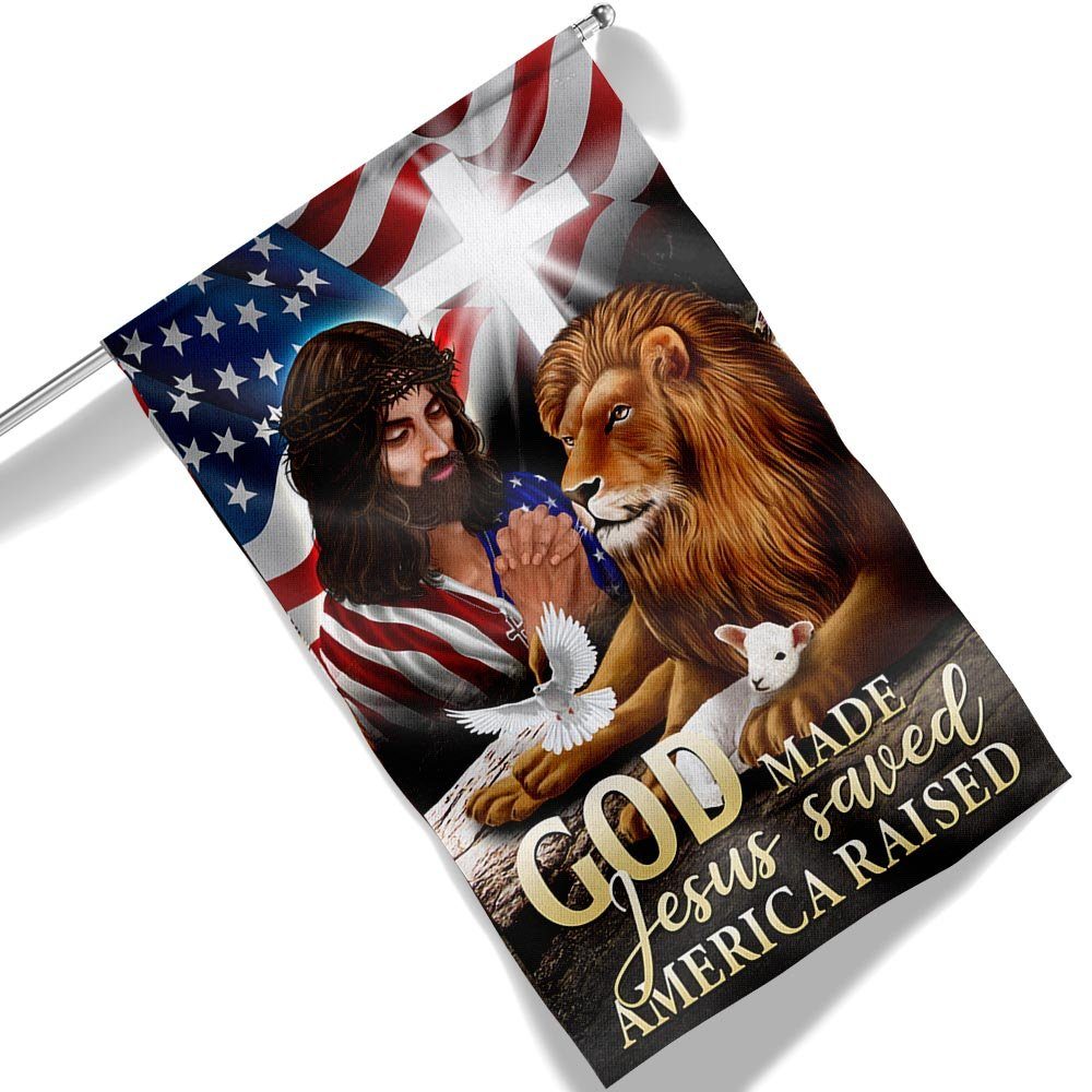 Jesus Christian Lion and Lamb God Made Jesus Saved America Raised Flag MLN1421F - Image 6