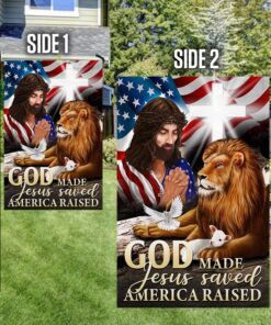 jesus christian lion and lamb god made jesus saved america raised flag mln1421f 4874