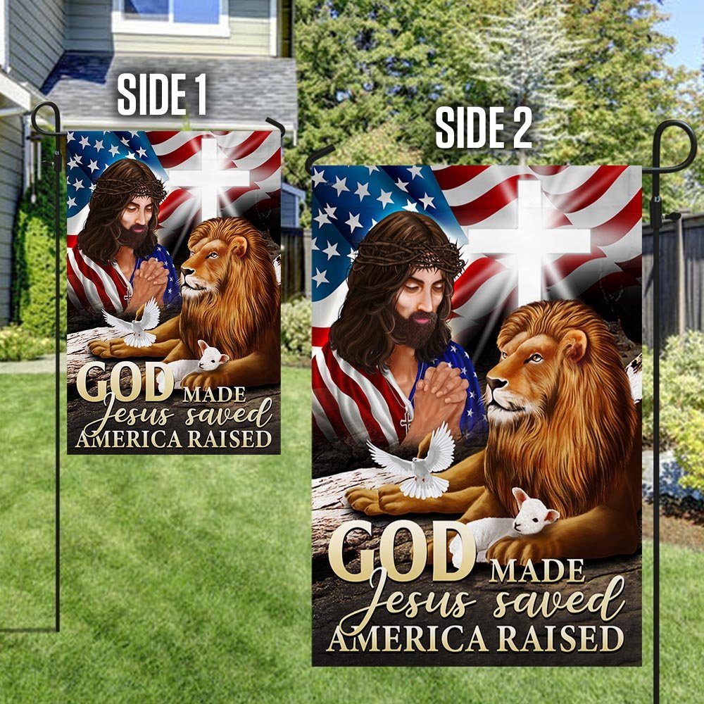 Jesus Christian Lion and Lamb God Made Jesus Saved America Raised Flag MLN1421F - Image 4