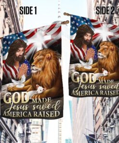 jesus christian lion and lamb god made jesus saved america raised flag mln1421f 5524