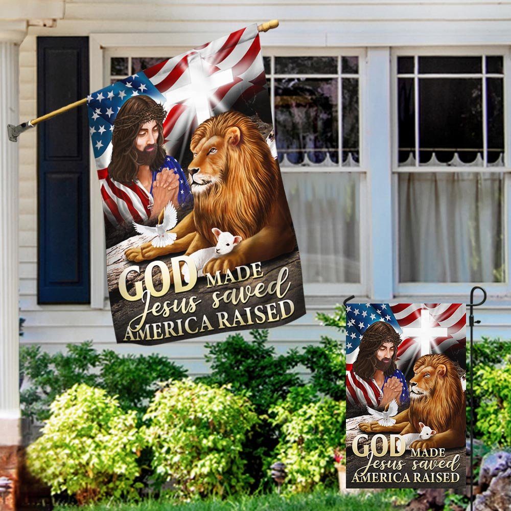 Jesus Christian Lion and Lamb God Made Jesus Saved America Raised Flag MLN1421F - Image 5