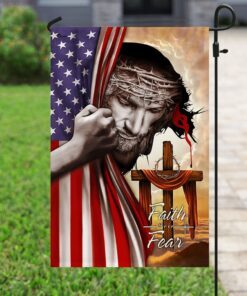 jesus cross christian. faith over fear flag 4886