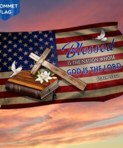 Jesus Cross Grommet Flag Blessed Is The Nation Whose God Is The Lord MLH1895GF