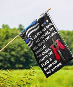 jesus cross thin blue line flag as for me and my house we will serve the lord flag mln820fv1 1416