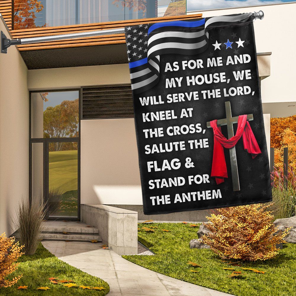 Jesus Cross Thin Blue Line Flag As For Me And My House We Will Serve The Lord Flag MLN820Fv1 - Image 2