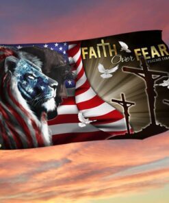 Jesus Faith Over Fear, Christian Cross American Grommet Flag TPT170GF