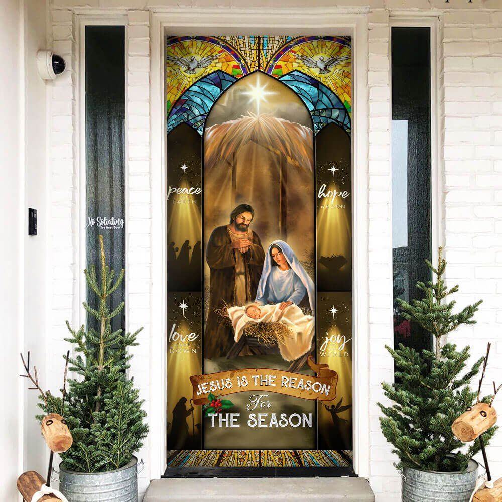 Jesus Family, Jesus Is The Reason For The Season Christmas Door Cover THB3517Dv2 - Image 2