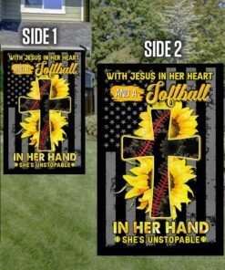 jesus in her heart softball in her hand sunflower christian cross flag 5417