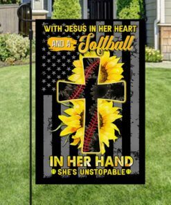 jesus in her heart softball in her hand sunflower christian cross flag 8305