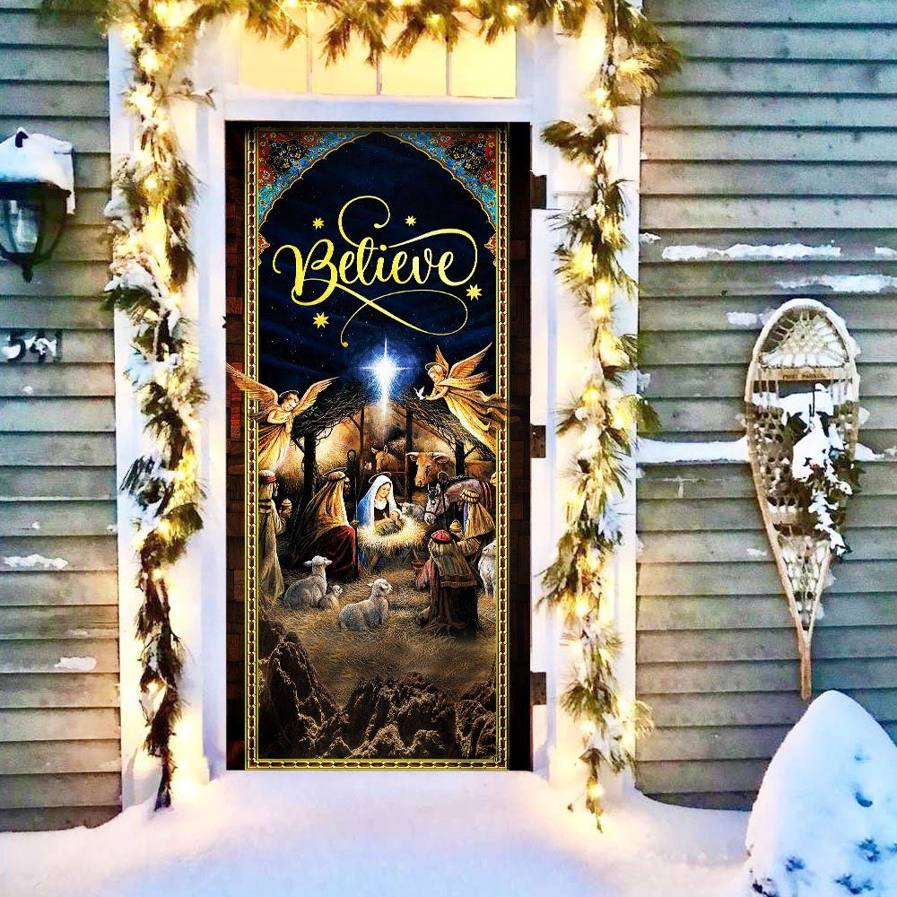 Jesus Is Born, Christmas Silent Night, Holy Family Christmas Door Cover THH2776Dv1 - Image 4