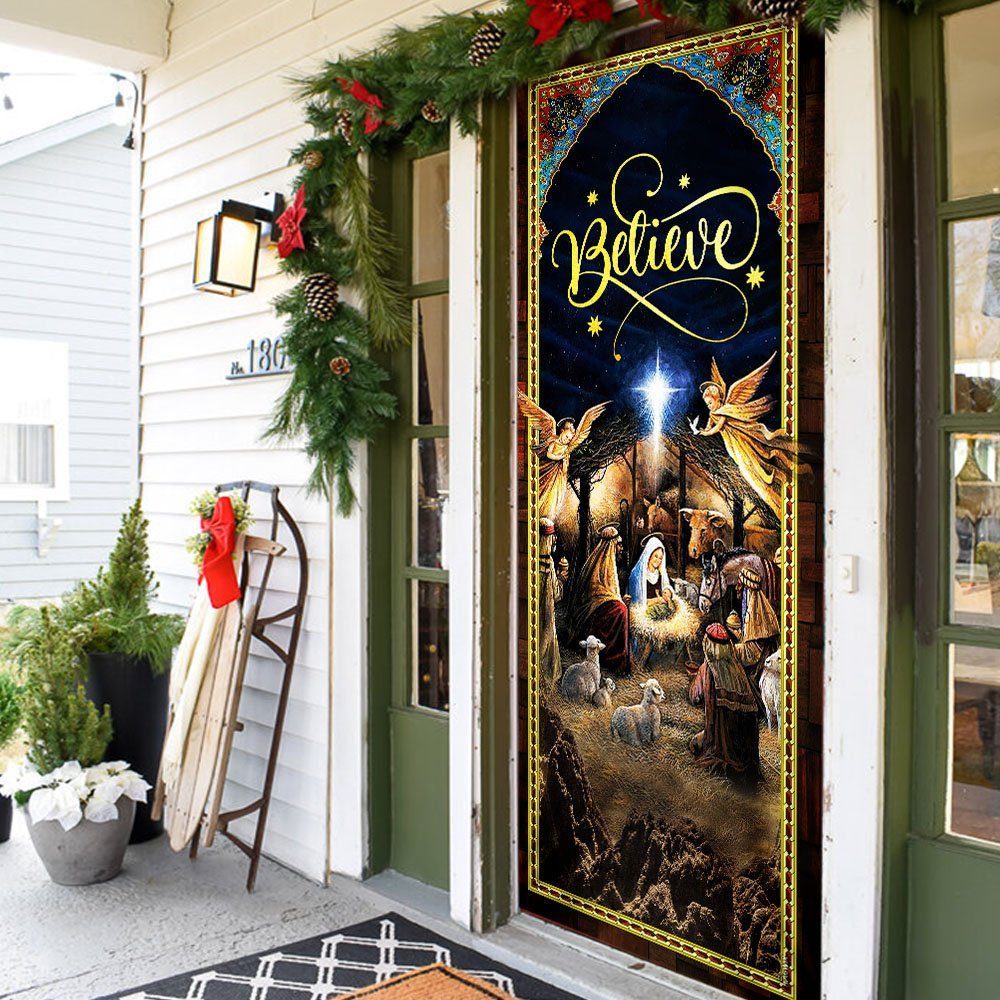 Jesus Is Born, Christmas Silent Night, Holy Family Christmas Door Cover THH2776Dv1 - Image 6