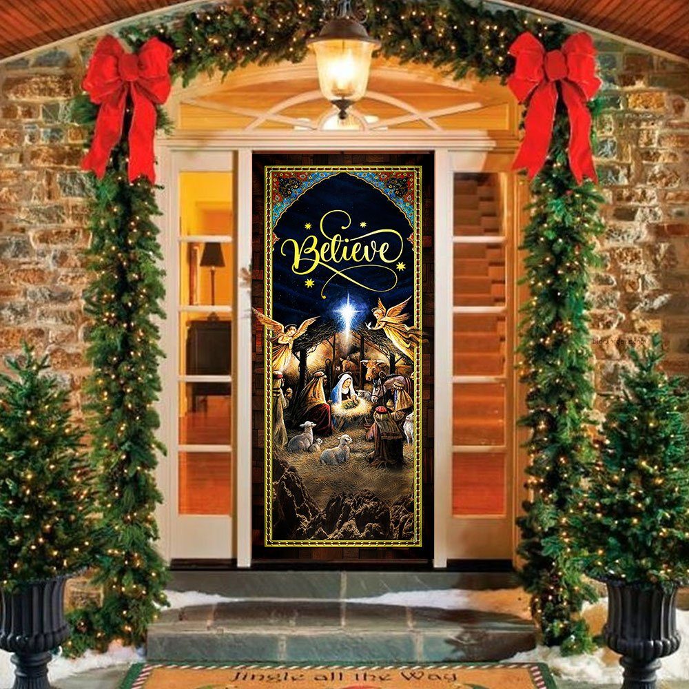 Jesus Is Born, Christmas Silent Night, Holy Family Christmas Door Cover THH2776Dv1 - Image 2