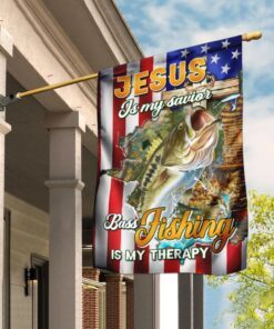 Jesus Is My Savior Bass Fishing Is My Therapy Flag - Flagwix