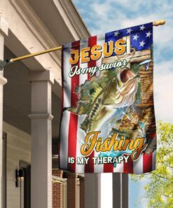 Jesus Is My Savior Fishing Is My Therapy Flag