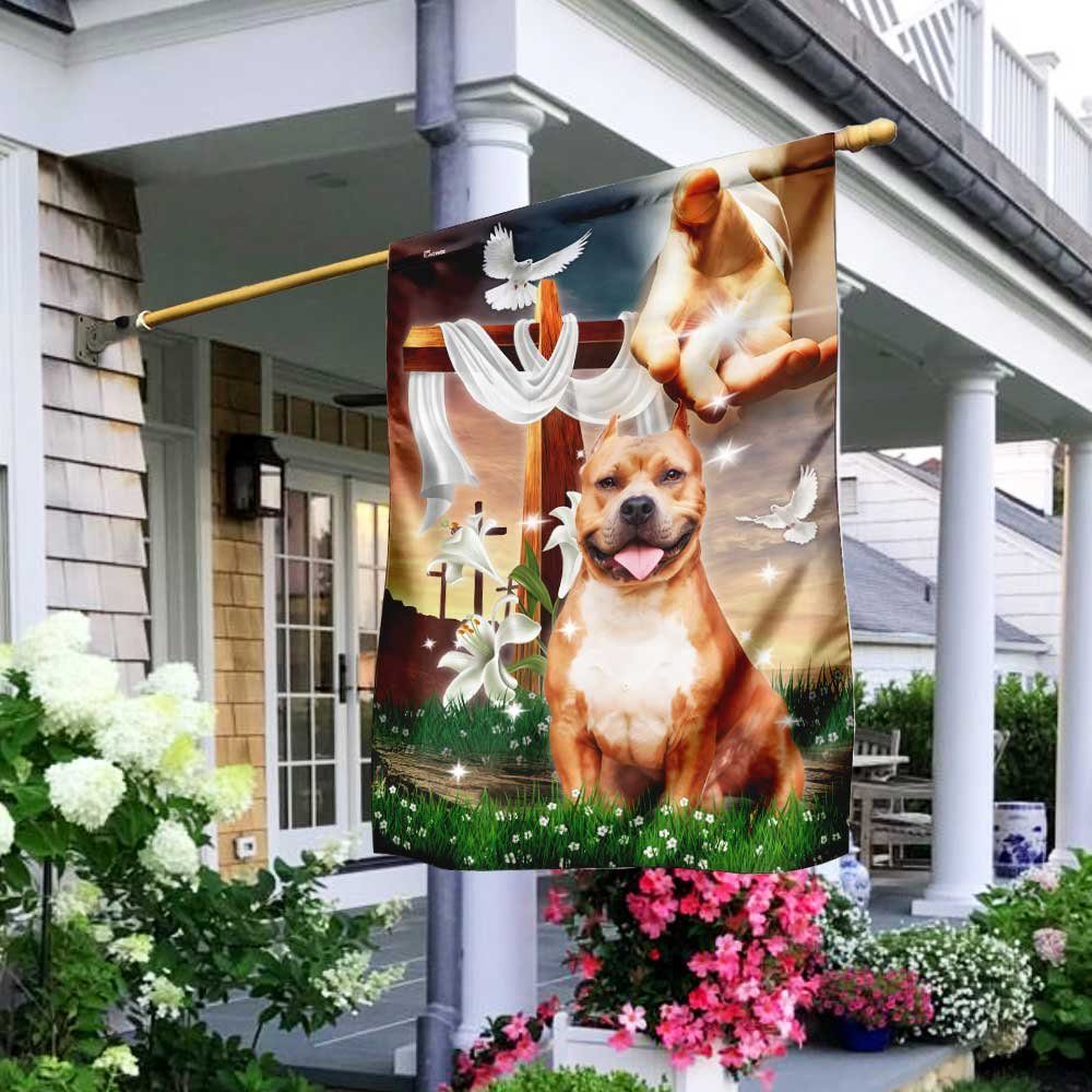 Jesus Is My Savior Pitbull Is My Therapy, Jesus Holding Dog Flagwix™ Pitbull Flag - Image 2