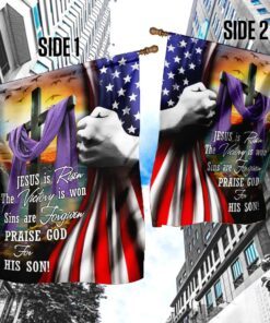 jesus is risen. easter christian cross flag 8939