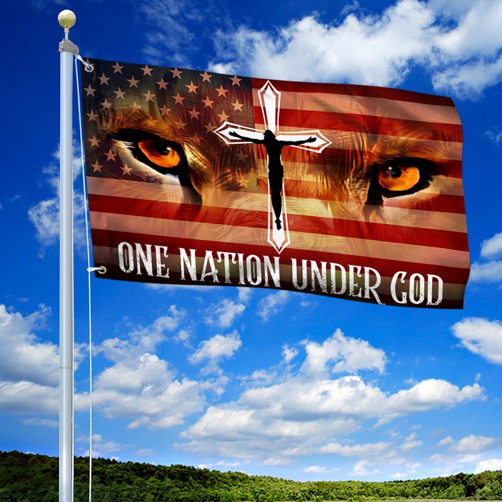 Jesus Lion Eyes Grommet Flag One Nation Under God BNT470GF - Image 3