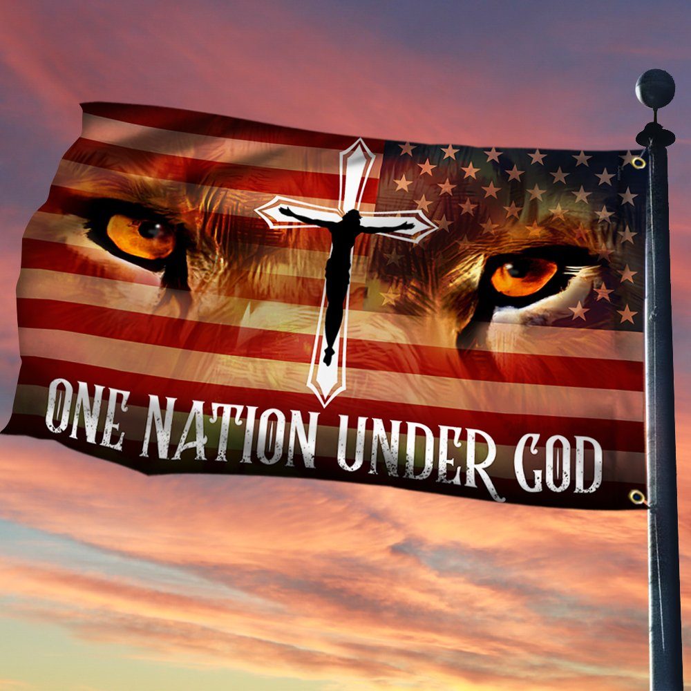 Jesus Lion Eyes Grommet Flag One Nation Under God BNT470GF - Image 2
