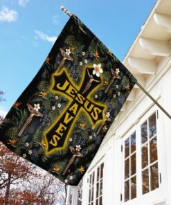 jesus saves tropical floral pattern flag 1130