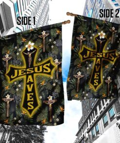 jesus saves tropical floral pattern flag 1193