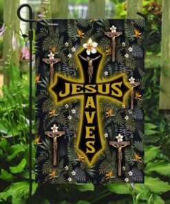 jesus saves tropical floral pattern flag 6192