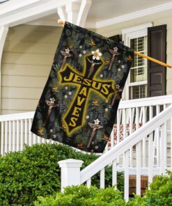 jesus saves tropical floral pattern flag 8864