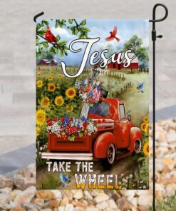 jesus take the wheel. christian cross truck farm garden flag 1989