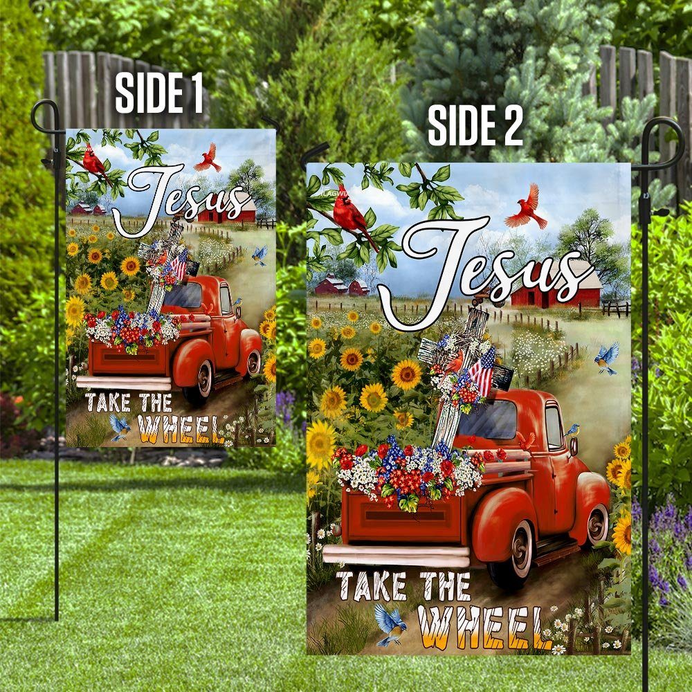Jesus Take The Wheel. Christian Cross Truck Farm Garden Flag - Image 10