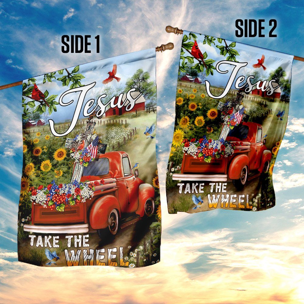 Jesus Take The Wheel. Christian Cross Truck Farm Garden Flag - Image 5