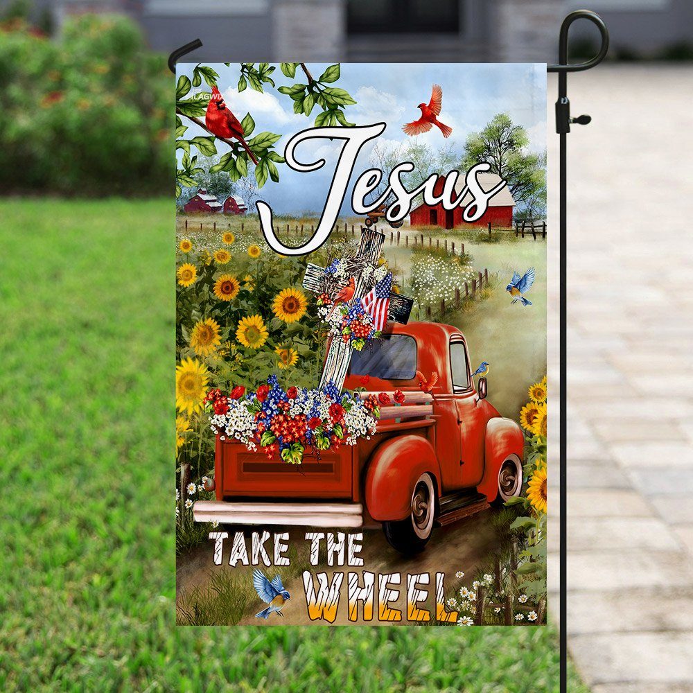 Jesus Take The Wheel. Christian Cross Truck Farm Garden Flag - Image 6