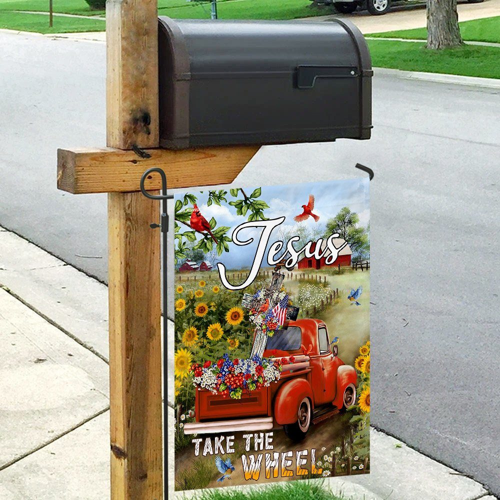 Jesus Take The Wheel. Christian Cross Truck Farm Garden Flag - Image 9