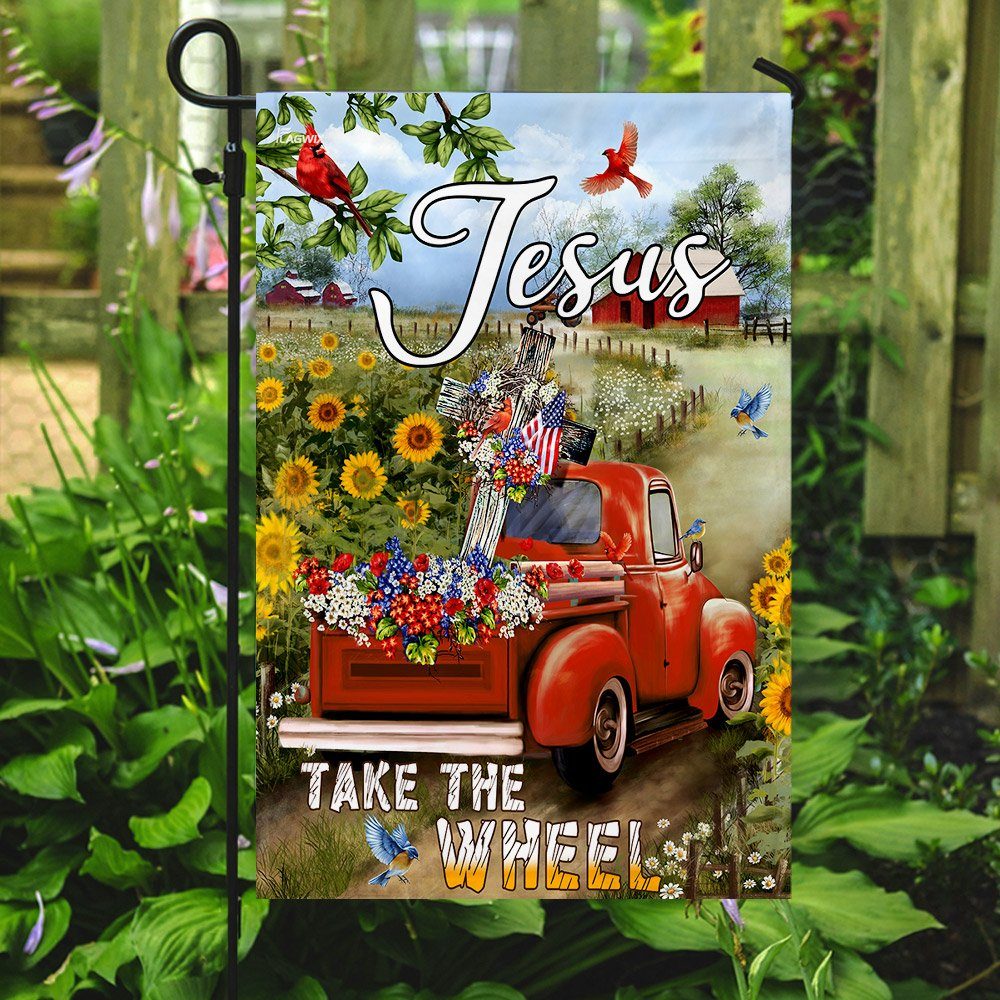 Jesus Take The Wheel. Christian Cross Truck Farm Garden Flag - Image 7