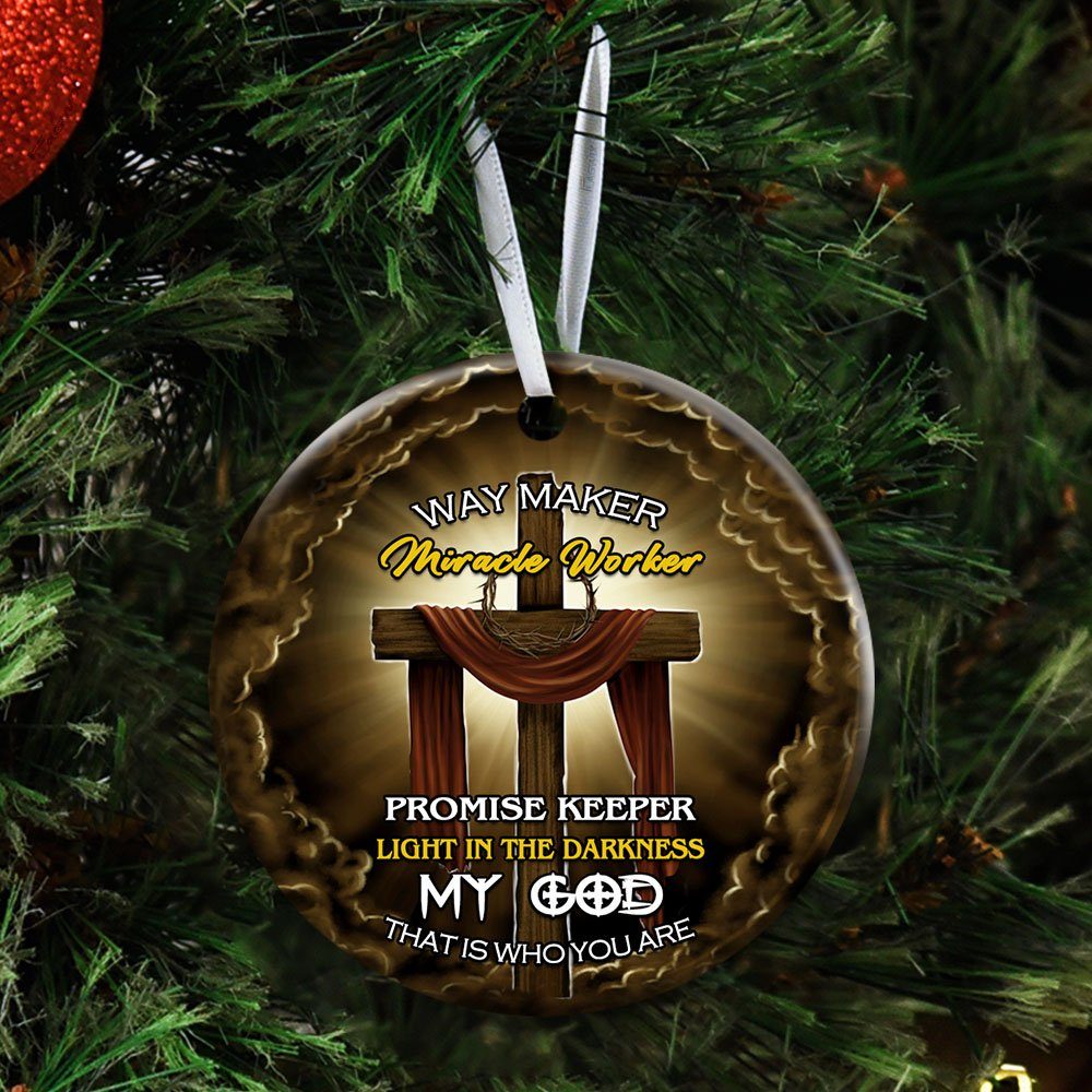 Jesus Wooden Cross Flagwix™ Way Maker Miracle Worker Ceramic Ornament - Image 5