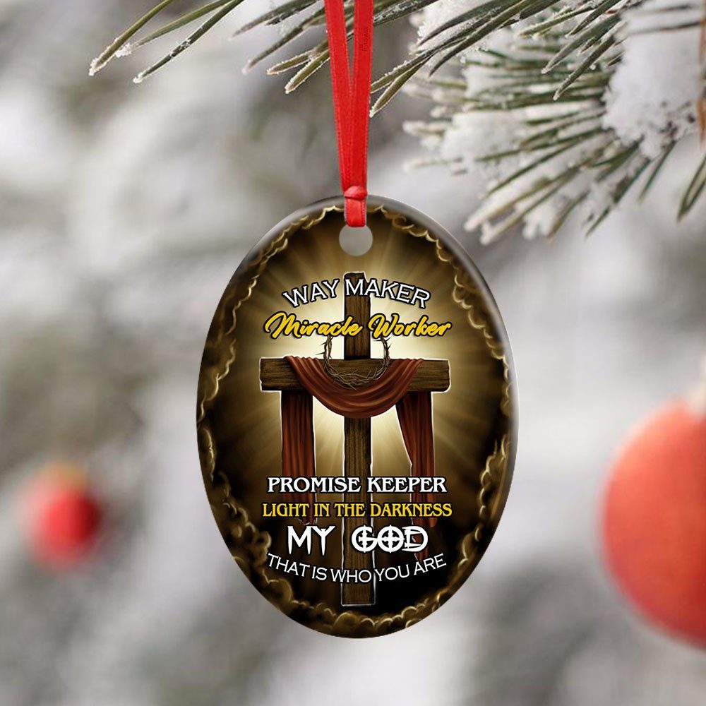 Jesus Wooden Cross Flagwix™ Way Maker Miracle Worker Ceramic Ornament - Image 4