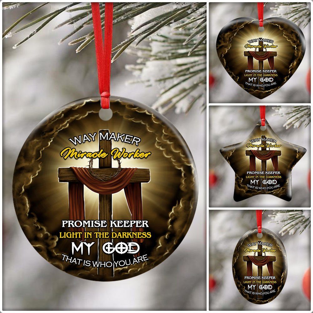 Jesus Wooden Cross Flagwix™ Way Maker Miracle Worker Ceramic Ornament - Image 7