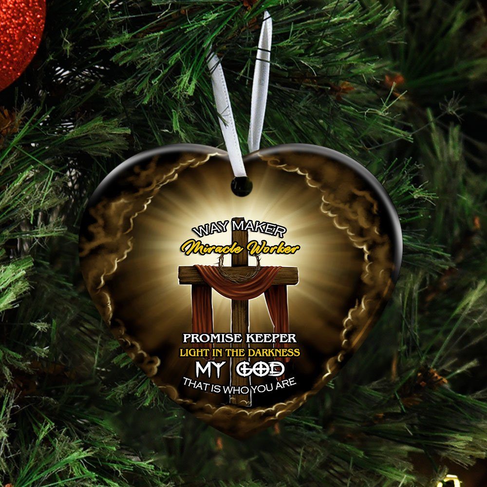 Jesus Wooden Cross Flagwix™ Way Maker Miracle Worker Ceramic Ornament - Image 3