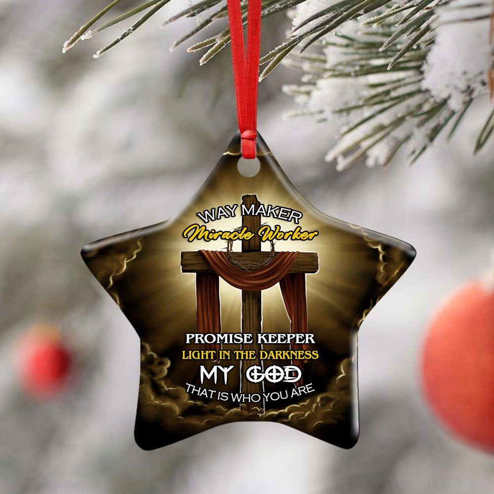Jesus Wooden Cross Flagwix™ Way Maker Miracle Worker Ceramic Ornament - Image 2