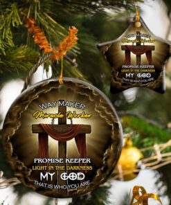 Jesus Wooden Cross Flagwix™ Way Maker Miracle Worker Ceramic Ornament