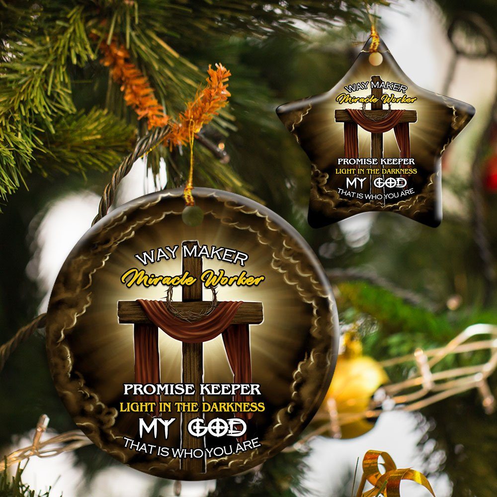 Jesus Wooden Cross Flagwix™ Way Maker Miracle Worker Ceramic Ornament