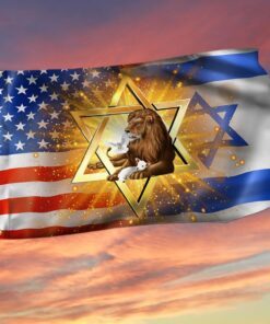 Jewish Grommet Flag, Lion Of Judah Israel American Flag QNK1023GF