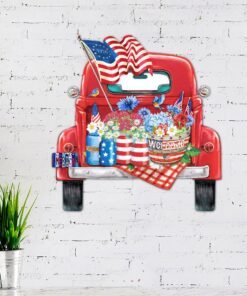 July 4th Independence Day Hanging Metal Sign Flower Garden LNT89MS